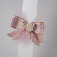 Pearl Bow Hair Clip with Tulle & Plaid Ribbon Elegant Party Accessory for Girls