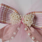 Pearl Bow Hair Clip with Tulle & Plaid Ribbon Elegant Party Accessory for Girls