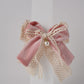 Velvet Alligator Clip with Lace Bow & Pearl Elegant Hair Accessory for Girls