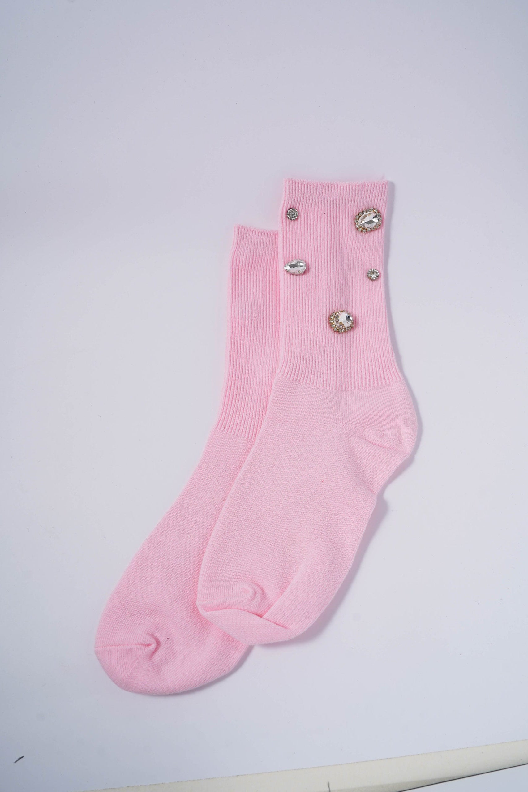 Pink Embellished Socks with Rhinestones