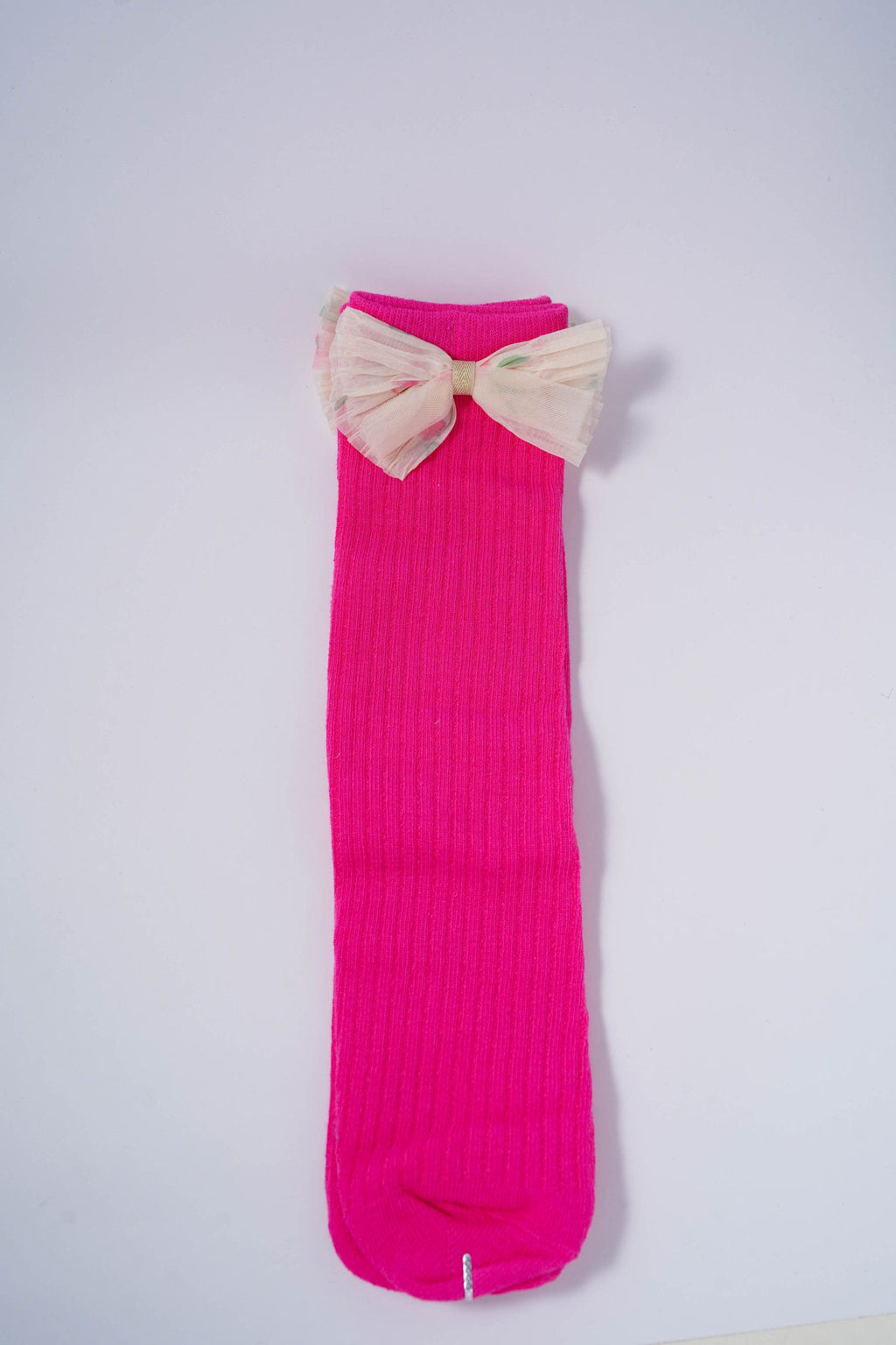 Pink Ribbed Socks with Floral Tulle Bow