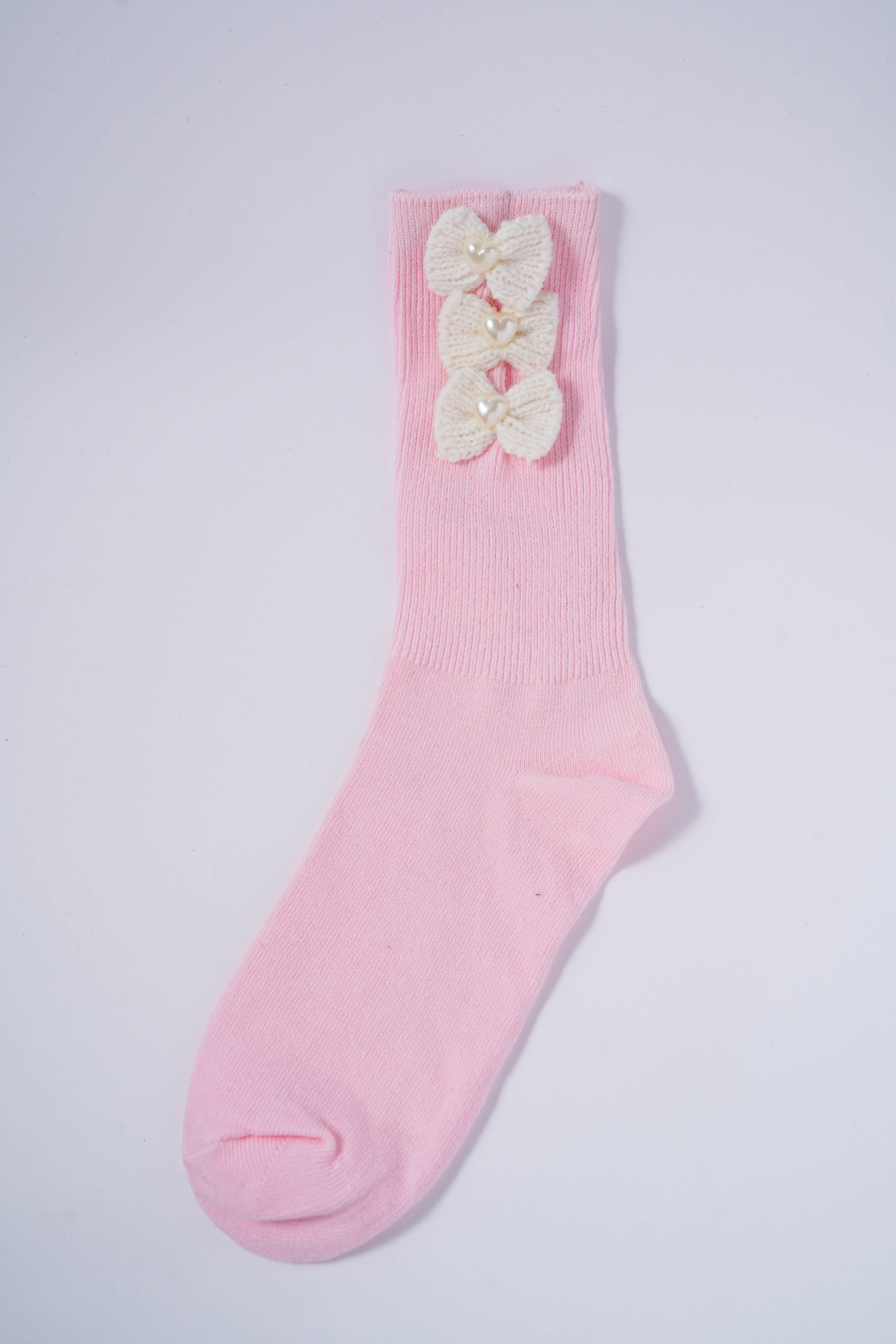 Socks with Knitted Cream Bows