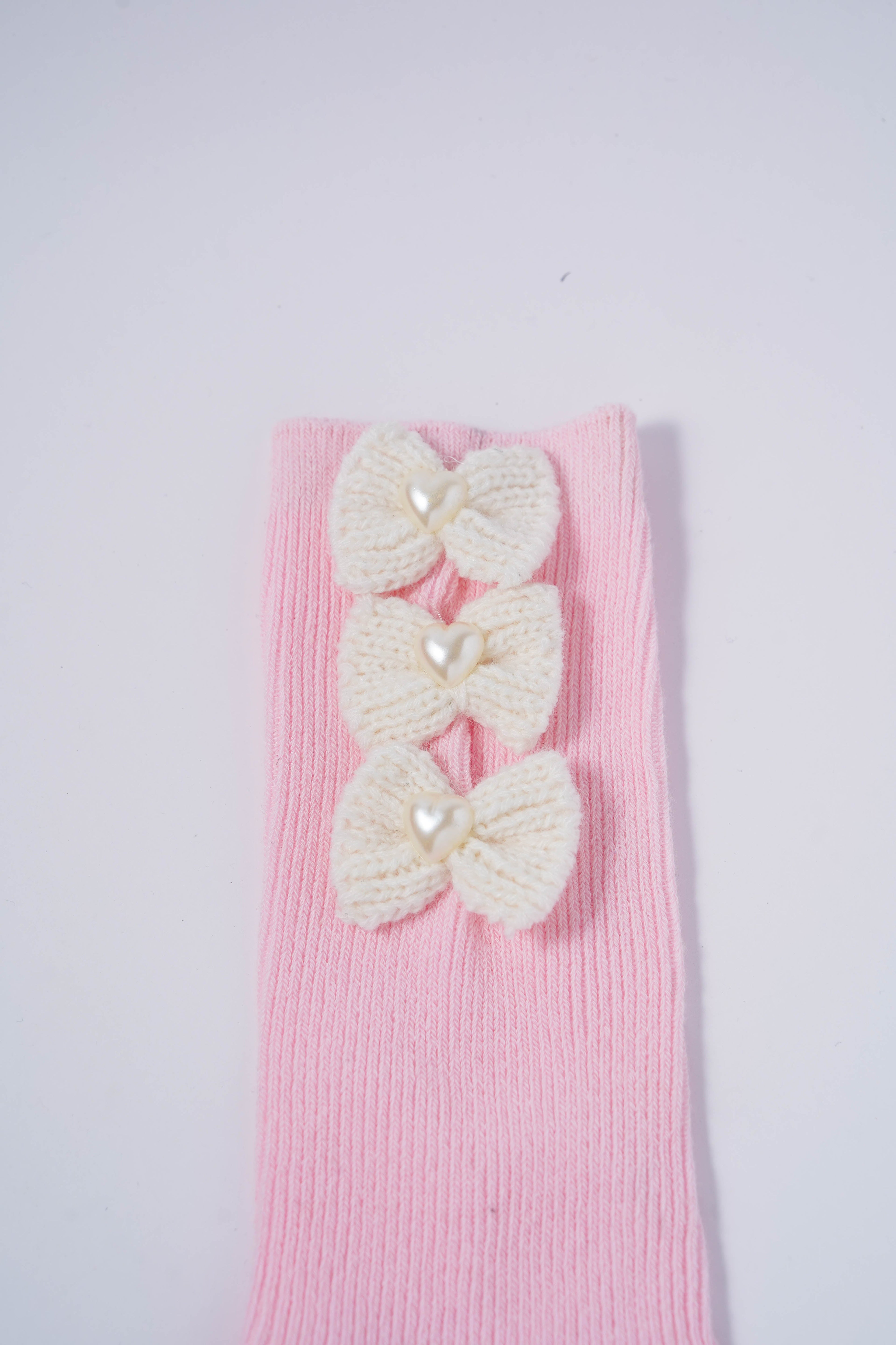Socks with Knitted Cream Bows