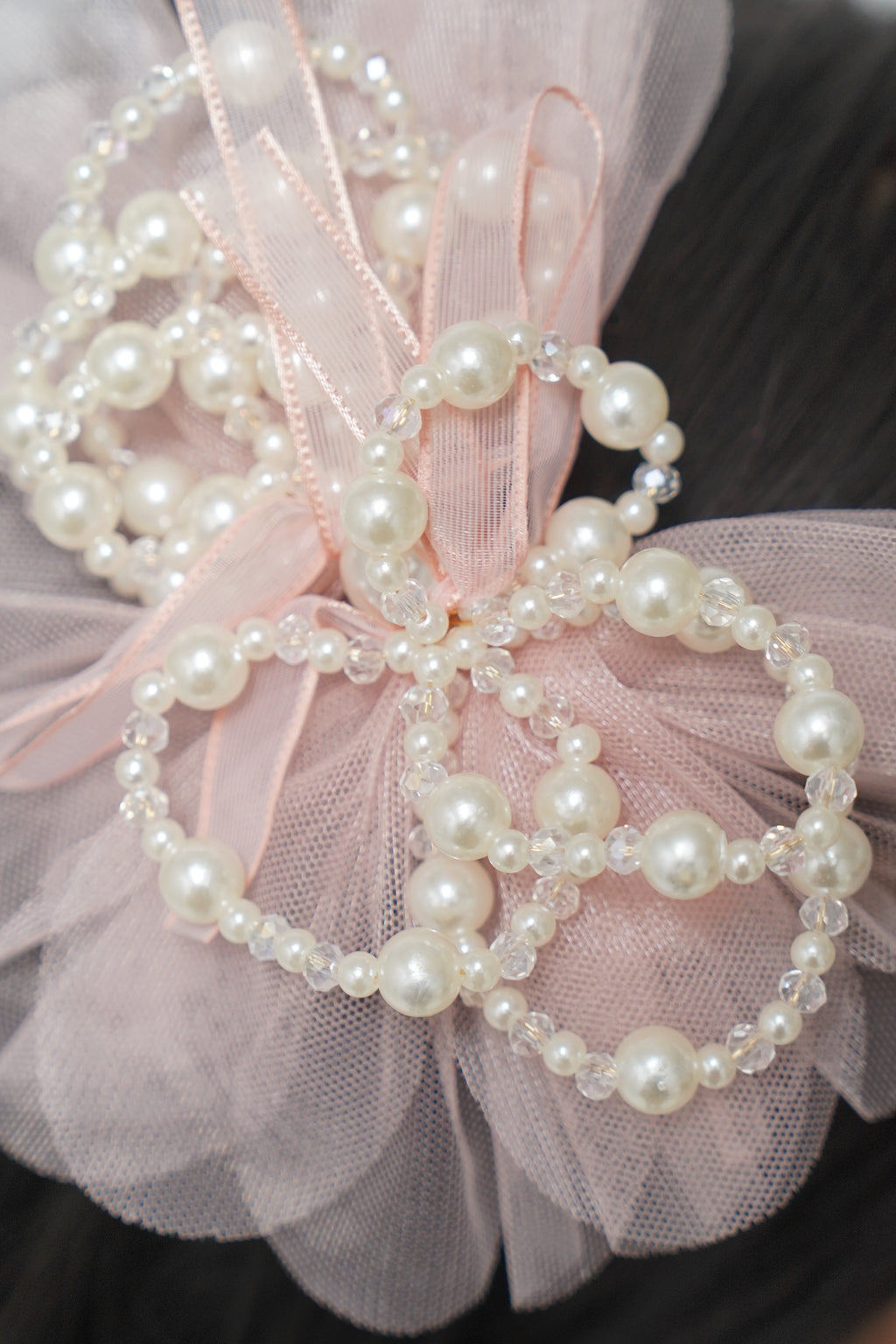Elegant Tulle Hair Clip with Pearl Loops & Ribbon Bow Party & Wedding Hair Accessory
