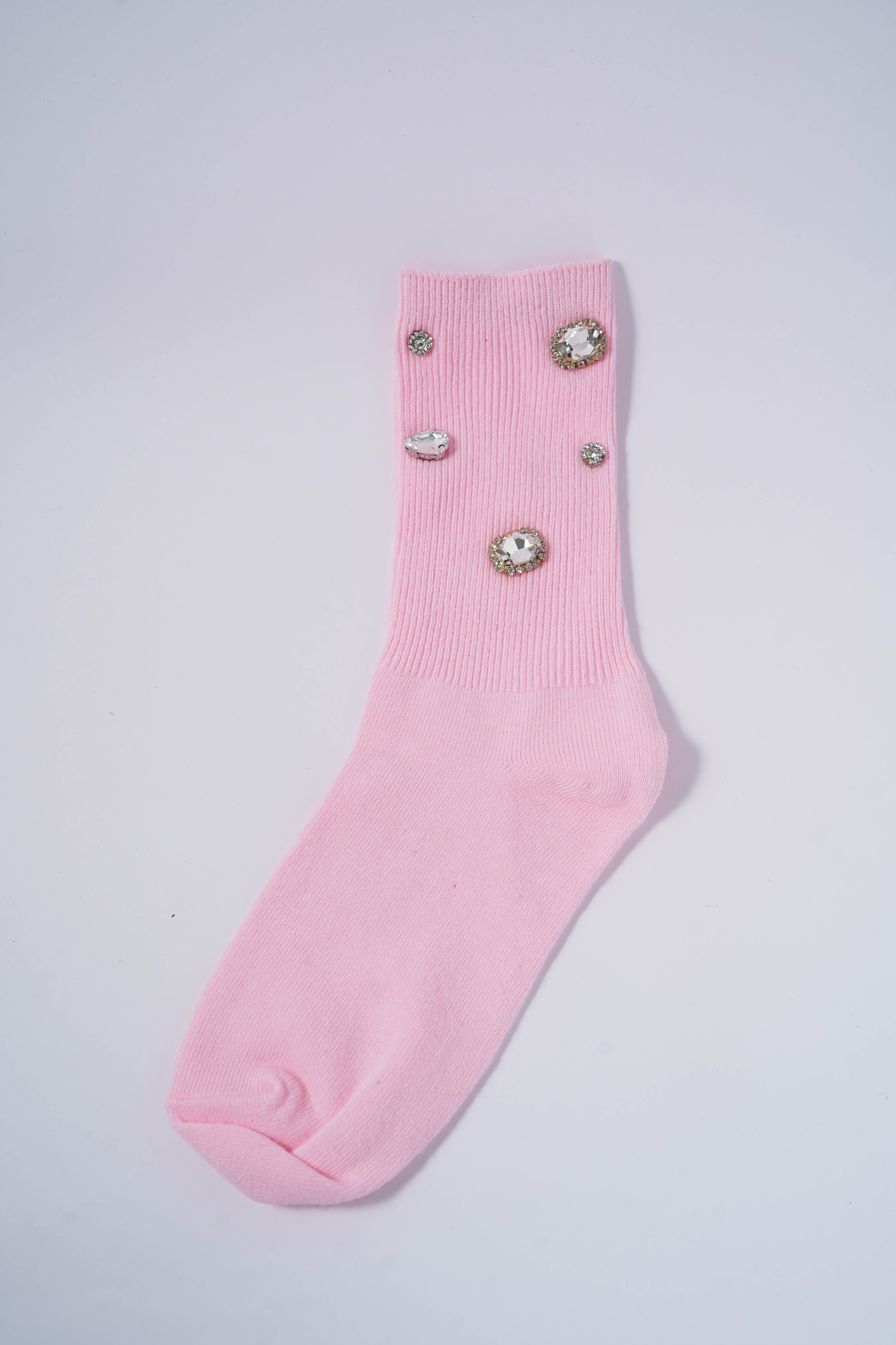 Pink Embellished Socks with Rhinestones