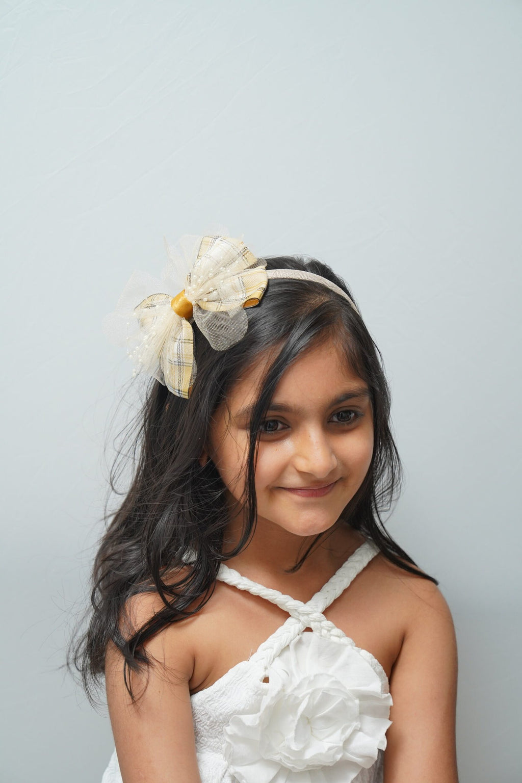 Plaid & Pearl Bow Hairband