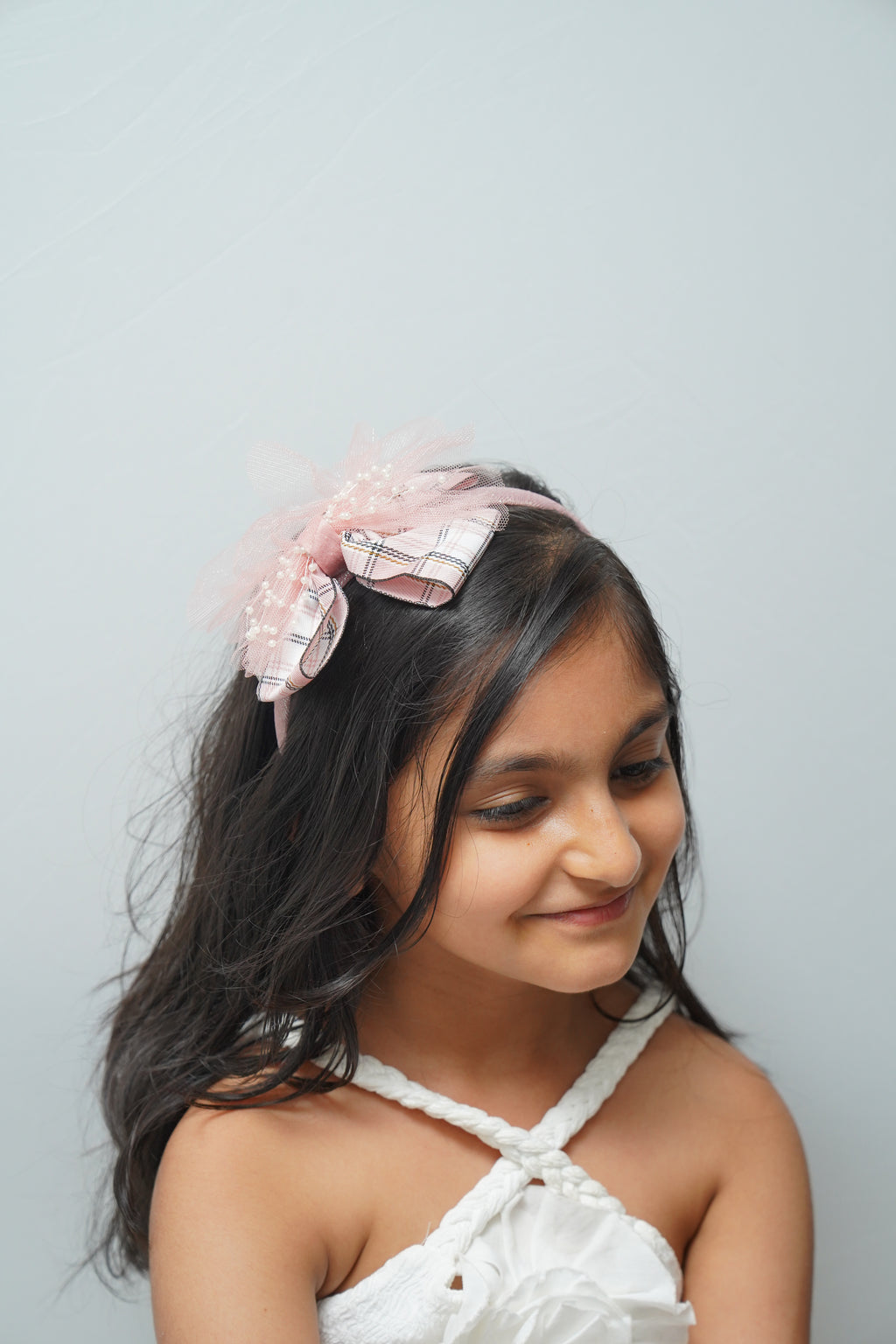 Plaid & Pearl Bow Hairband