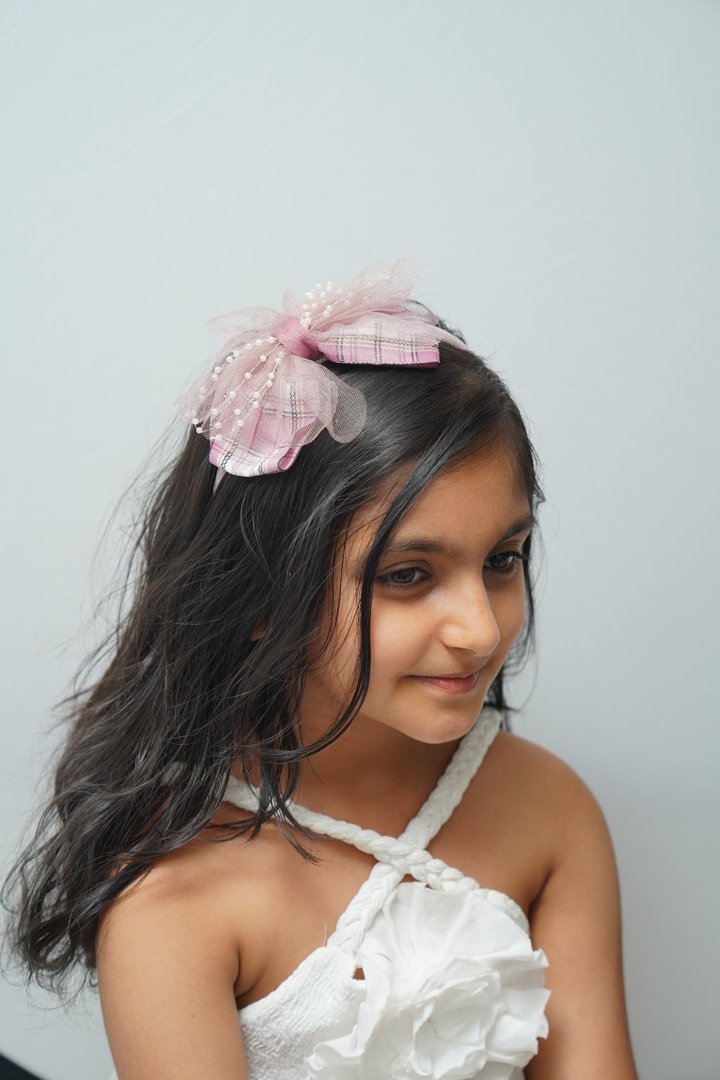 Plaid & Pearl Bow Hairband