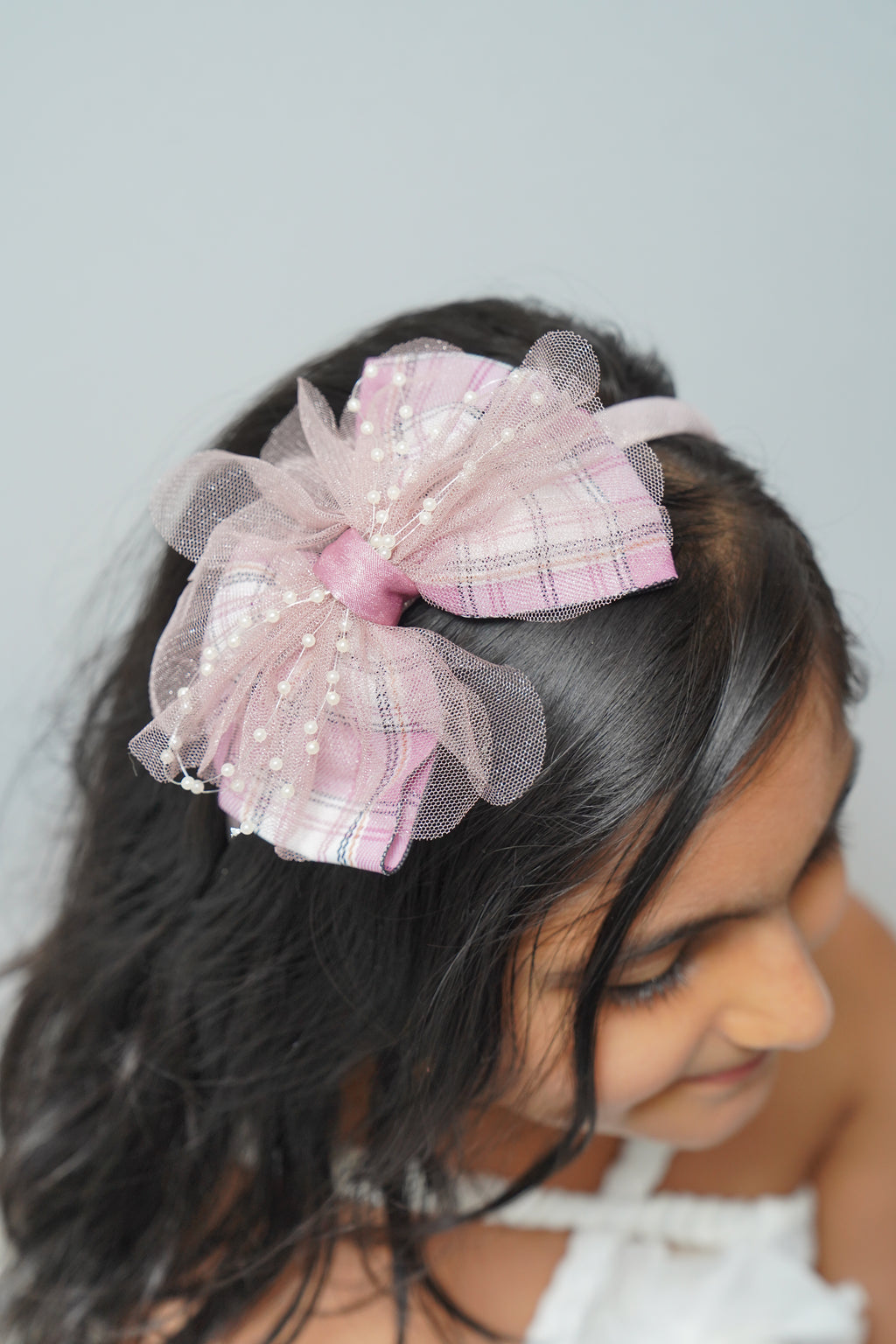 Plaid & Pearl Bow Hairband