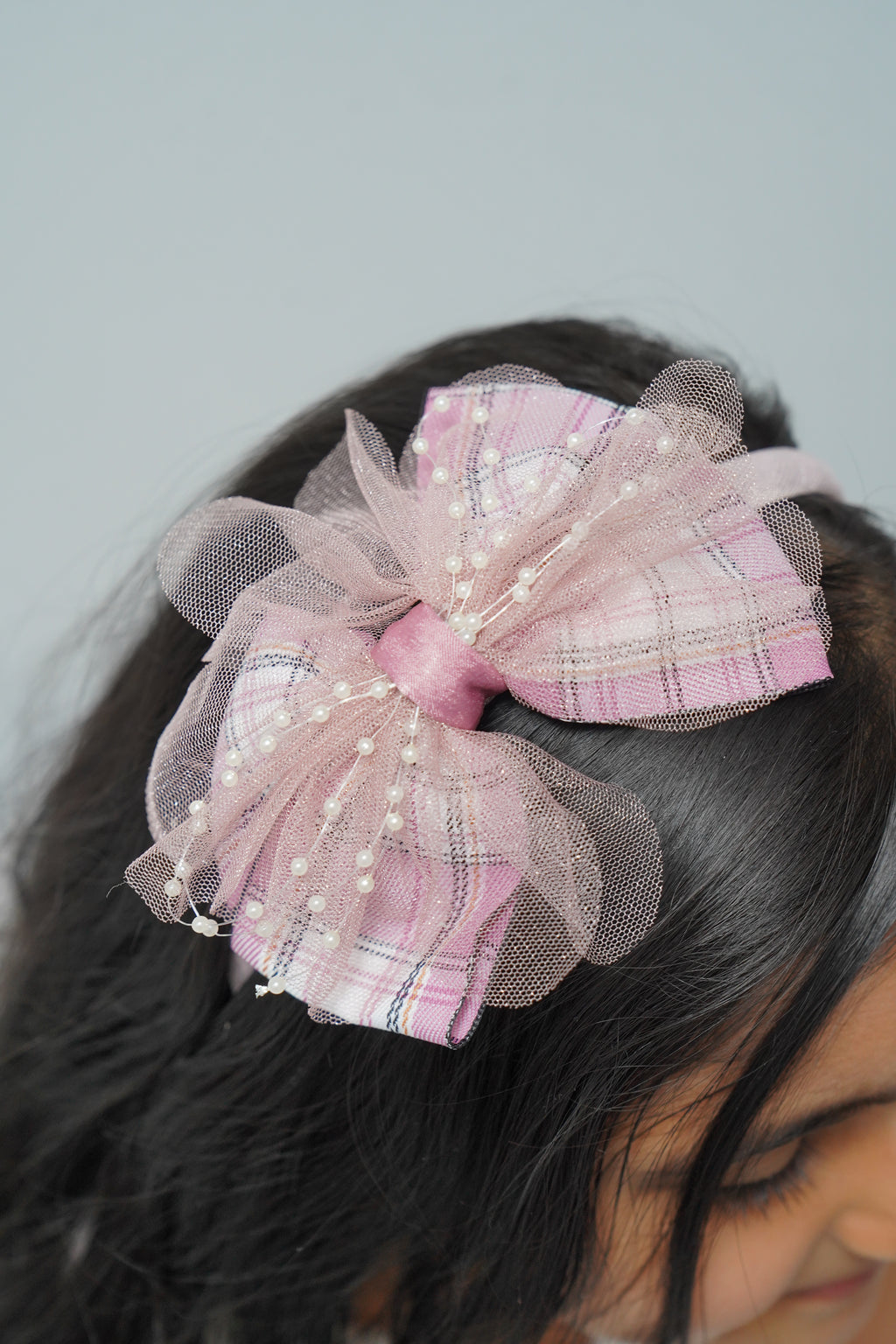 Plaid & Pearl Bow Hairband