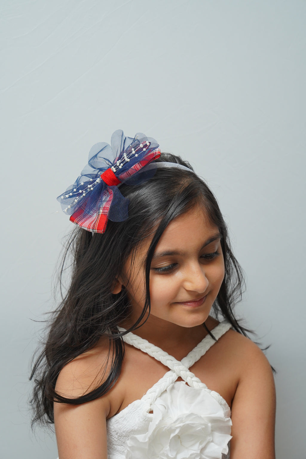 Plaid & Pearl Bow Hairband