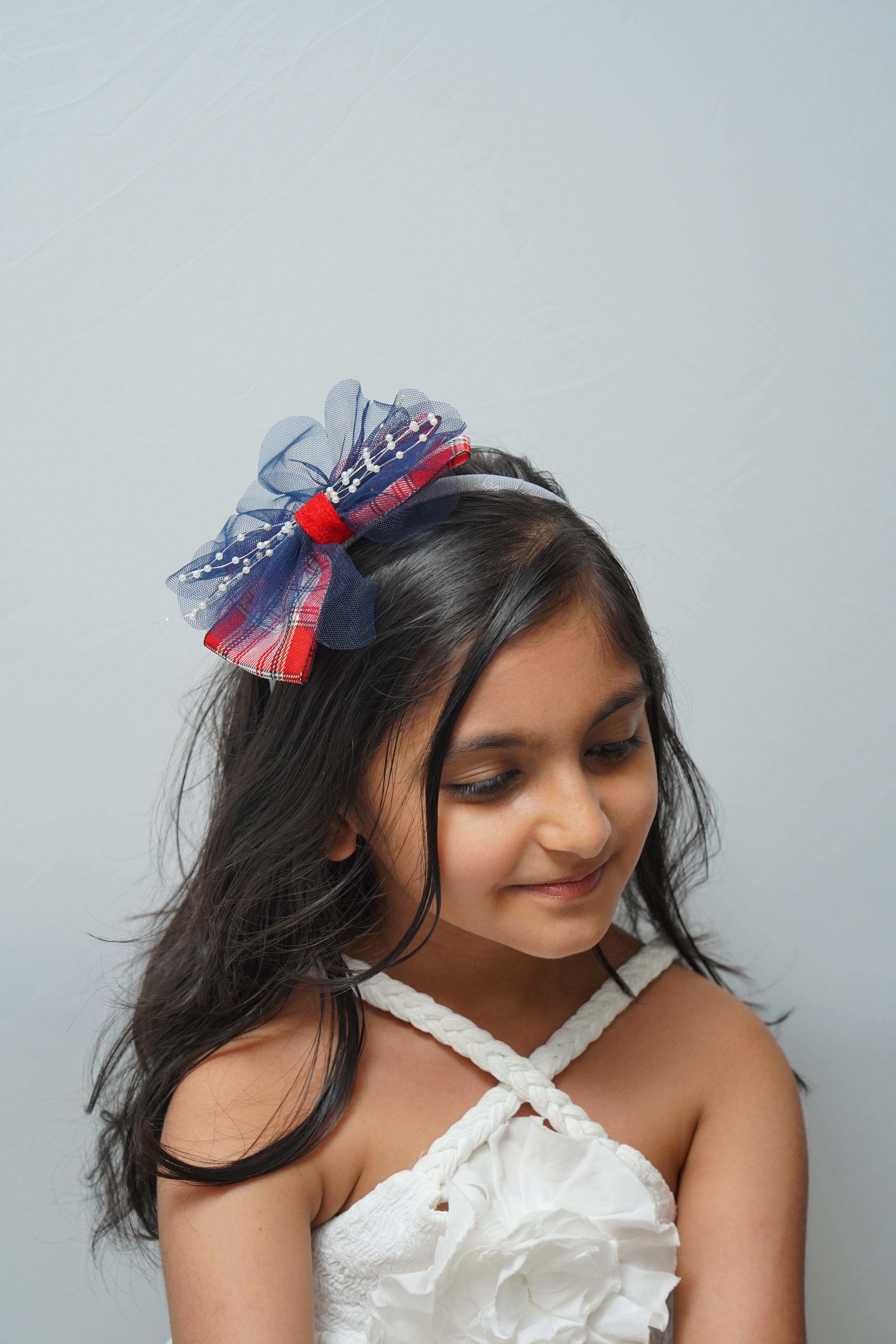Plaid & Pearl Bow Hairband