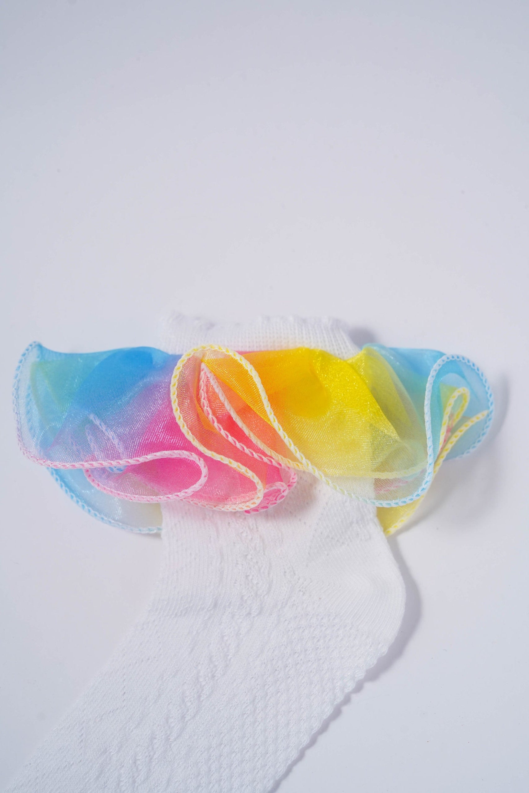 White Kids' Socks with Rainbow Candy Frill