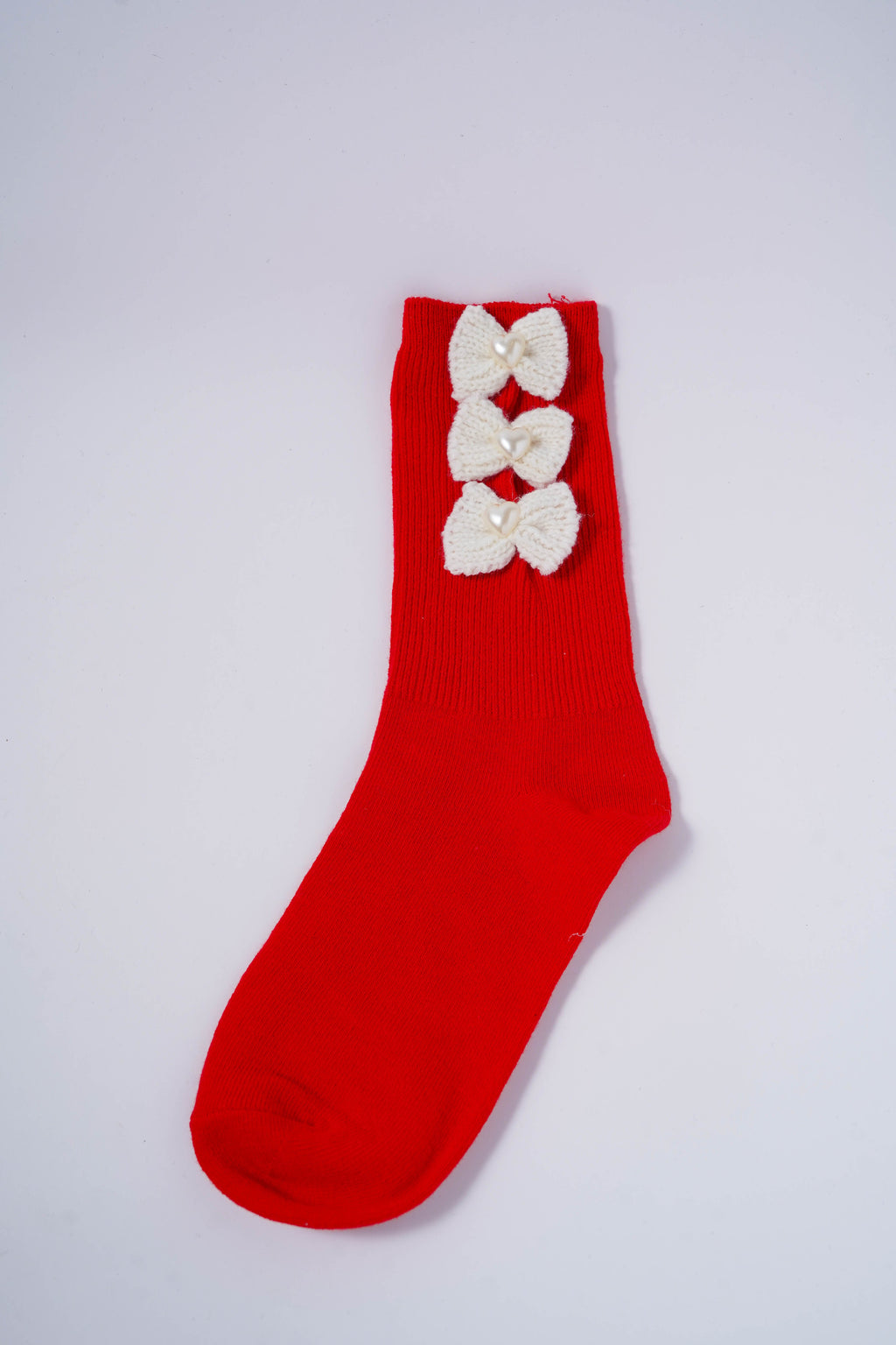 Socks with Knitted Cream Bows