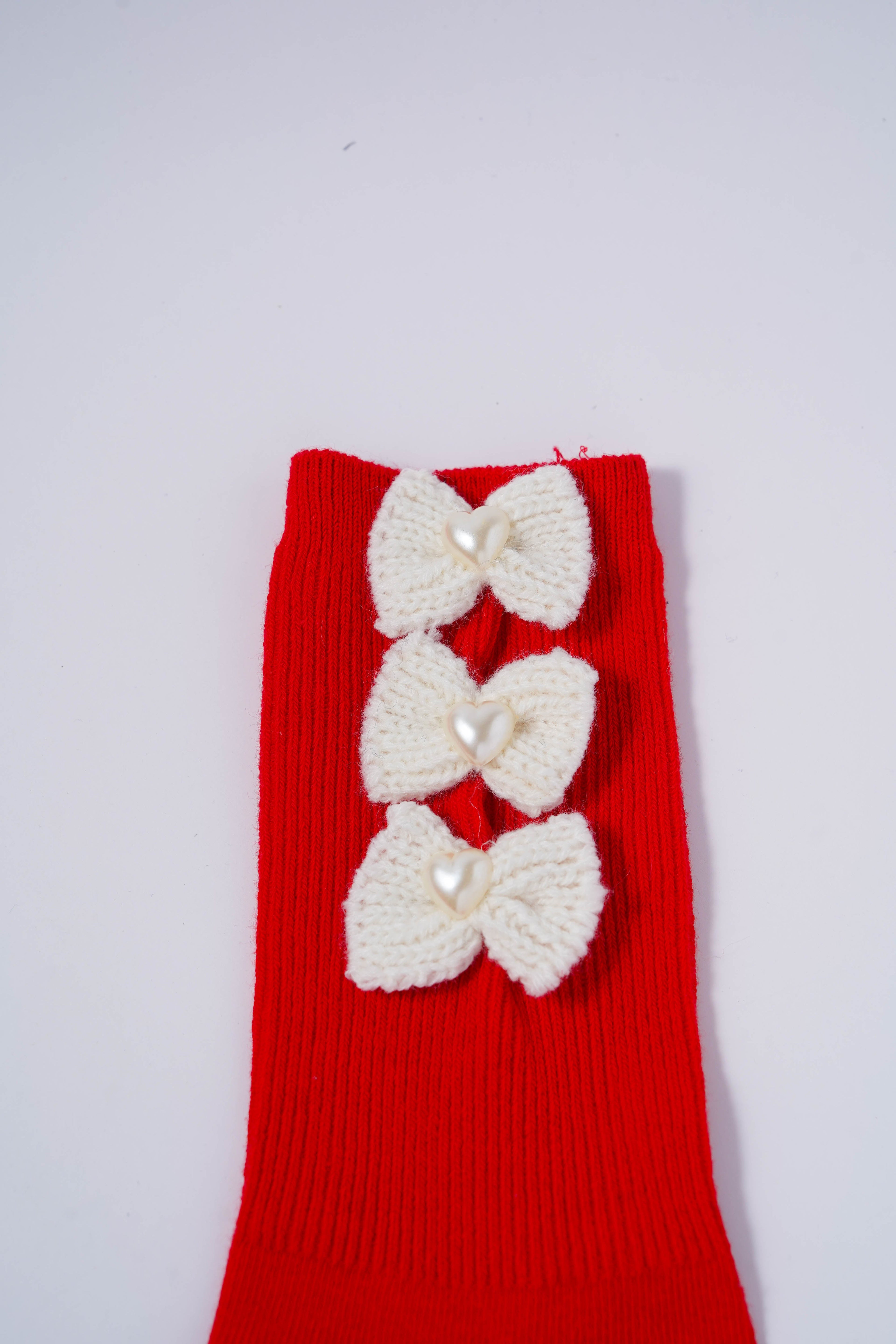 Socks with Knitted Cream Bows