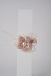 Satin Flower Hair Clip with Pearl Center & Beads Elegant Party Accessory for Girls