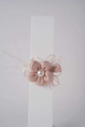 Satin Flower Hair Clip with Pearl Center & Beads Elegant Party Accessory for Girls