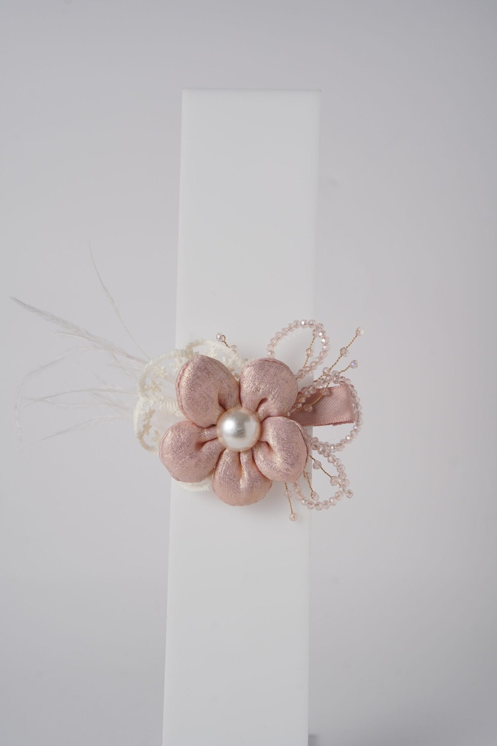 Satin Flower Hair Clip with Pearl Center & Beads Elegant Party Accessory for Girls