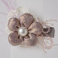 Satin Flower Hair Clip with Pearl Center & Beads Elegant Party Accessory for Girls