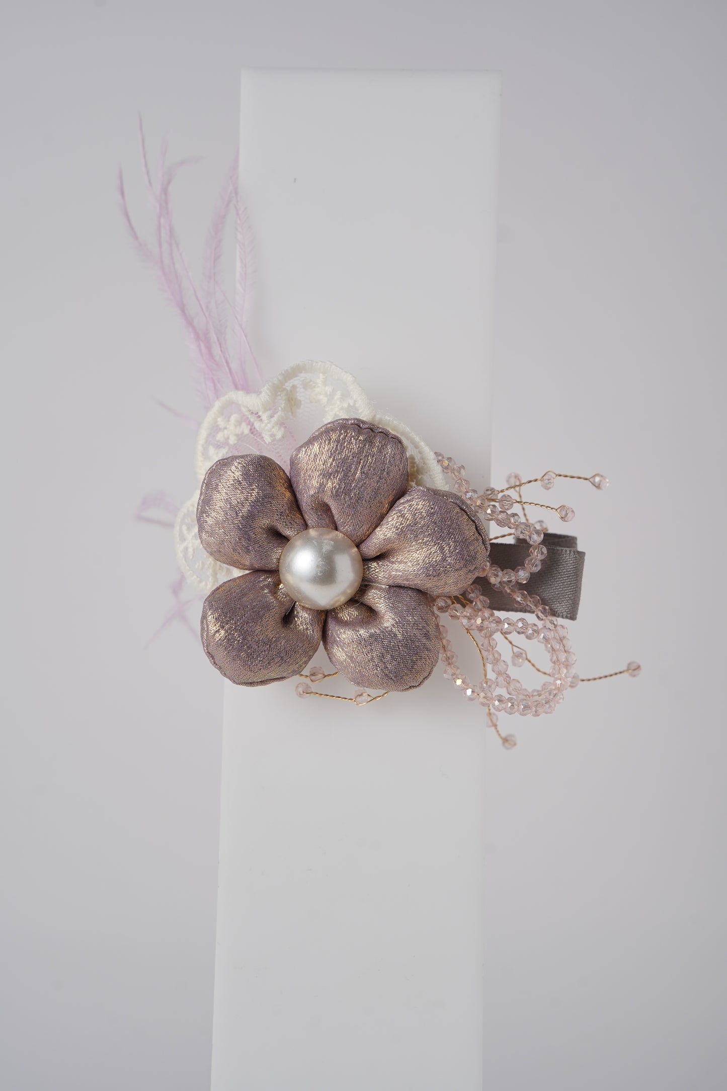 Satin Flower Hair Clip with Pearl Center & Beads Elegant Party Accessory for Girls