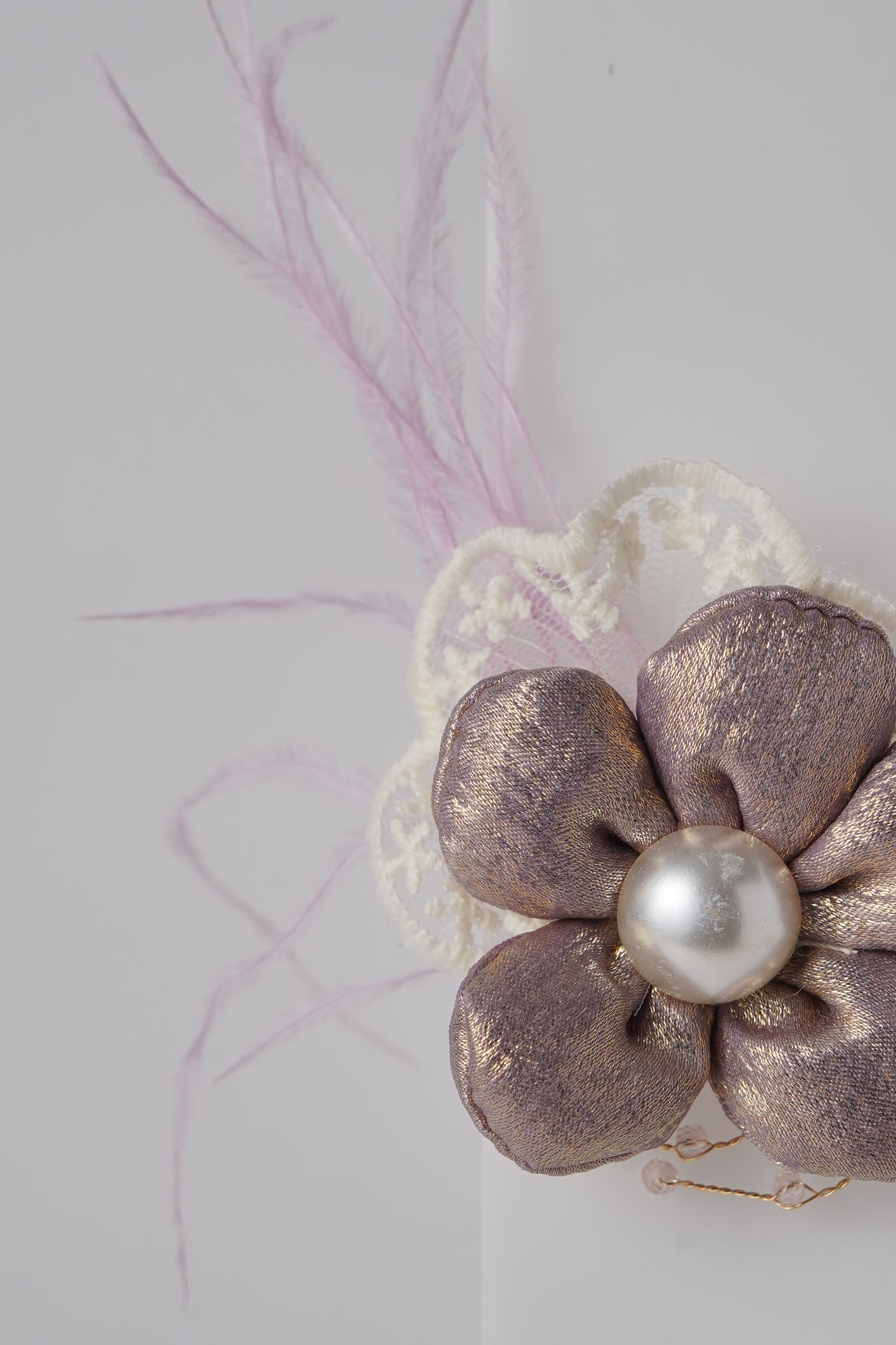 Satin Flower Hair Clip with Pearl Center & Beads Elegant Party Accessory for Girls