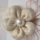 Satin Flower Hair Clip with Pearl Center & Beads Elegant Party Accessory for Girls