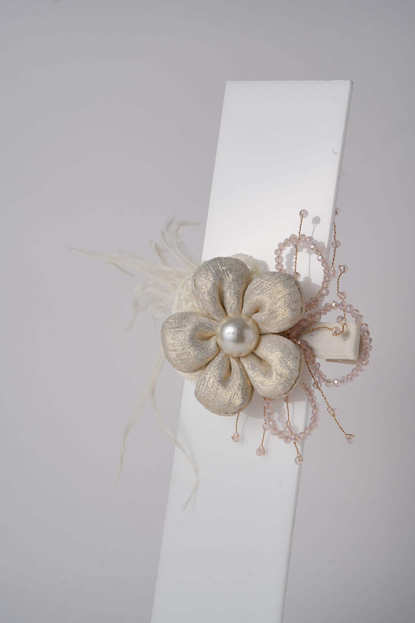 Satin Flower Hair Clip with Pearl Center & Beads Elegant Party Accessory for Girls