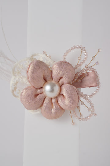Satin Flower Hair Clip with Pearl Center & Beads Elegant Party Accessory for Girls