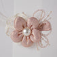 Satin Flower Hair Clip with Pearl Center & Beads Elegant Party Accessory for Girls