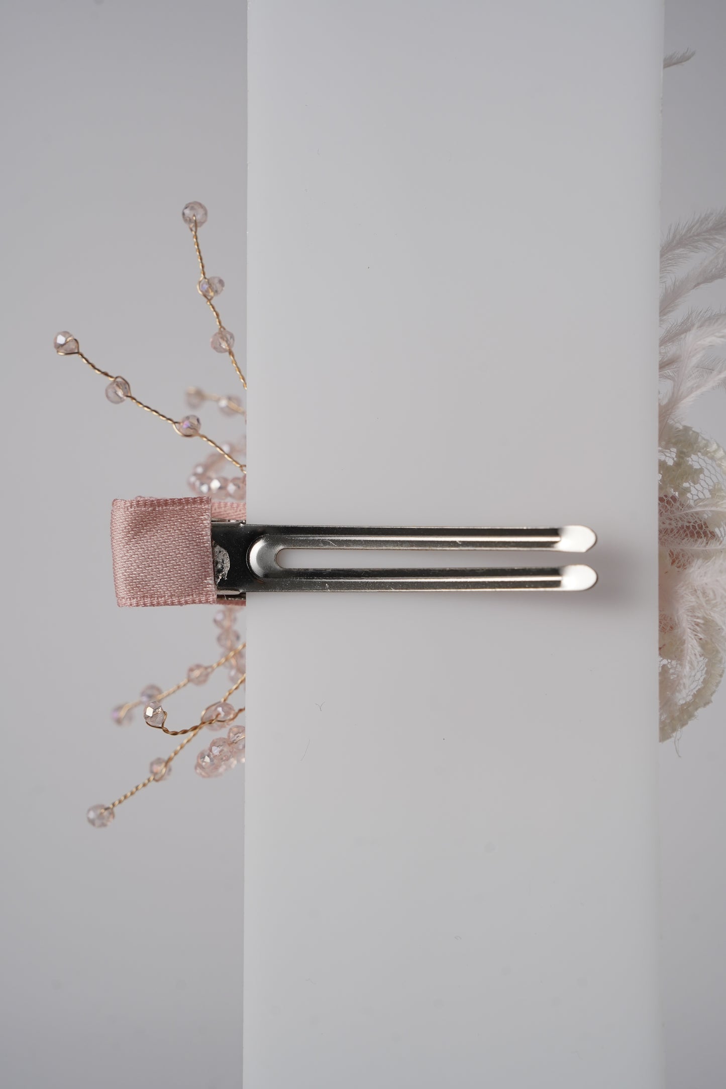 Satin Flower Hair Clip with Pearl Center & Beads Elegant Party Accessory for Girls