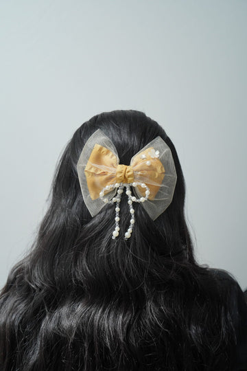 Tulle & Pearl Bow Hair Clip Elegant Girls & Women's Hair Accessory