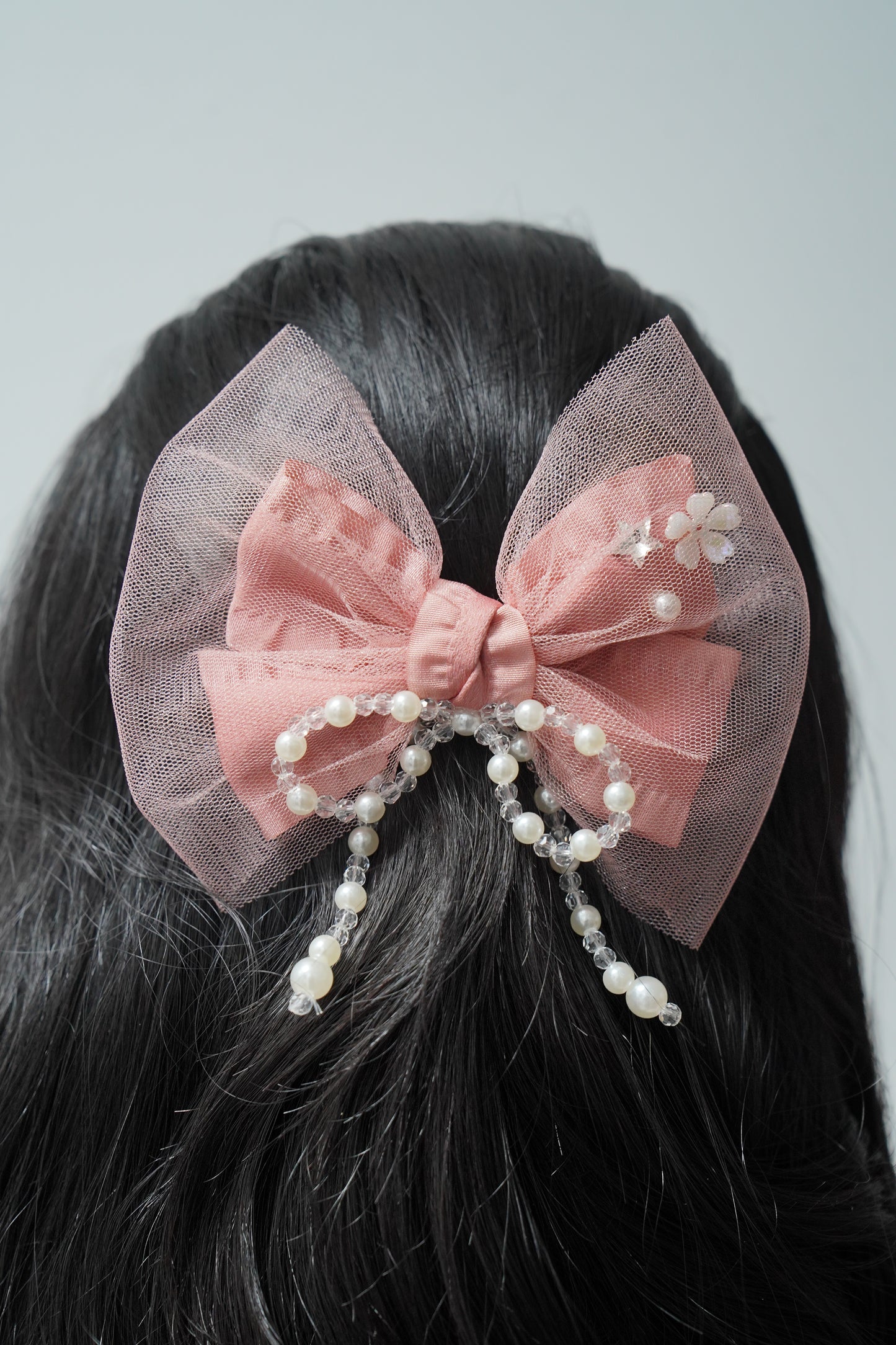 Tulle & Pearl Bow Hair Clip Elegant Girls & Women's Hair Accessory