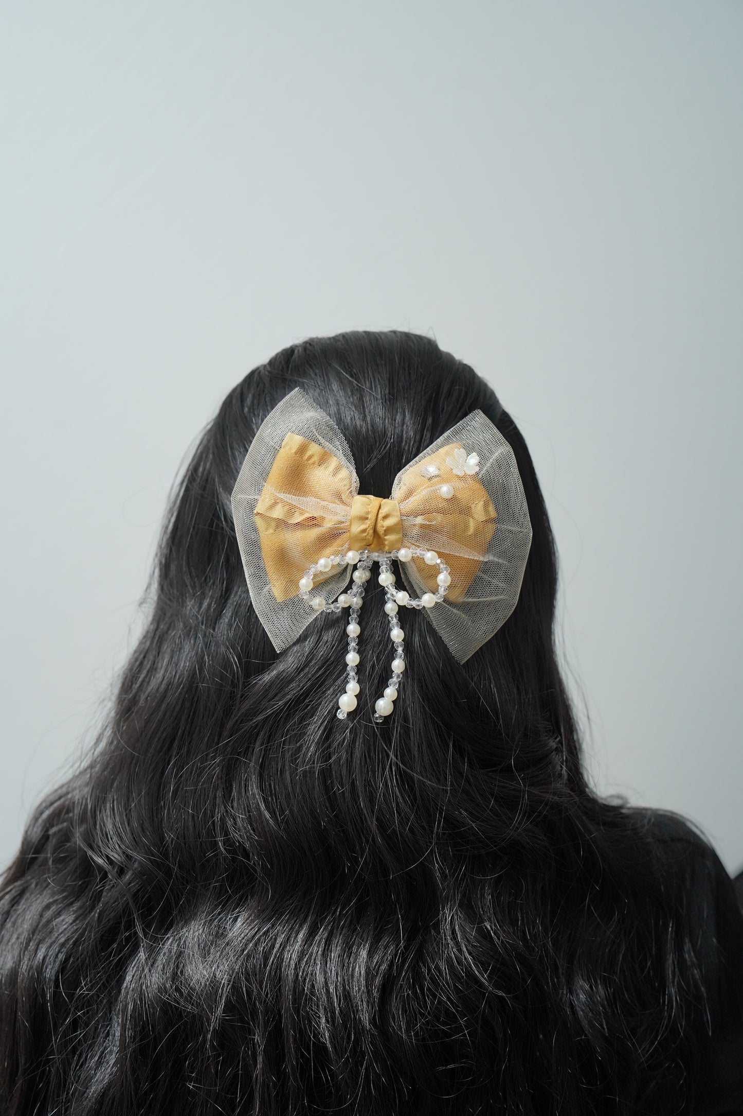 Tulle & Pearl Bow Hair Clip Elegant Girls & Women's Hair Accessory