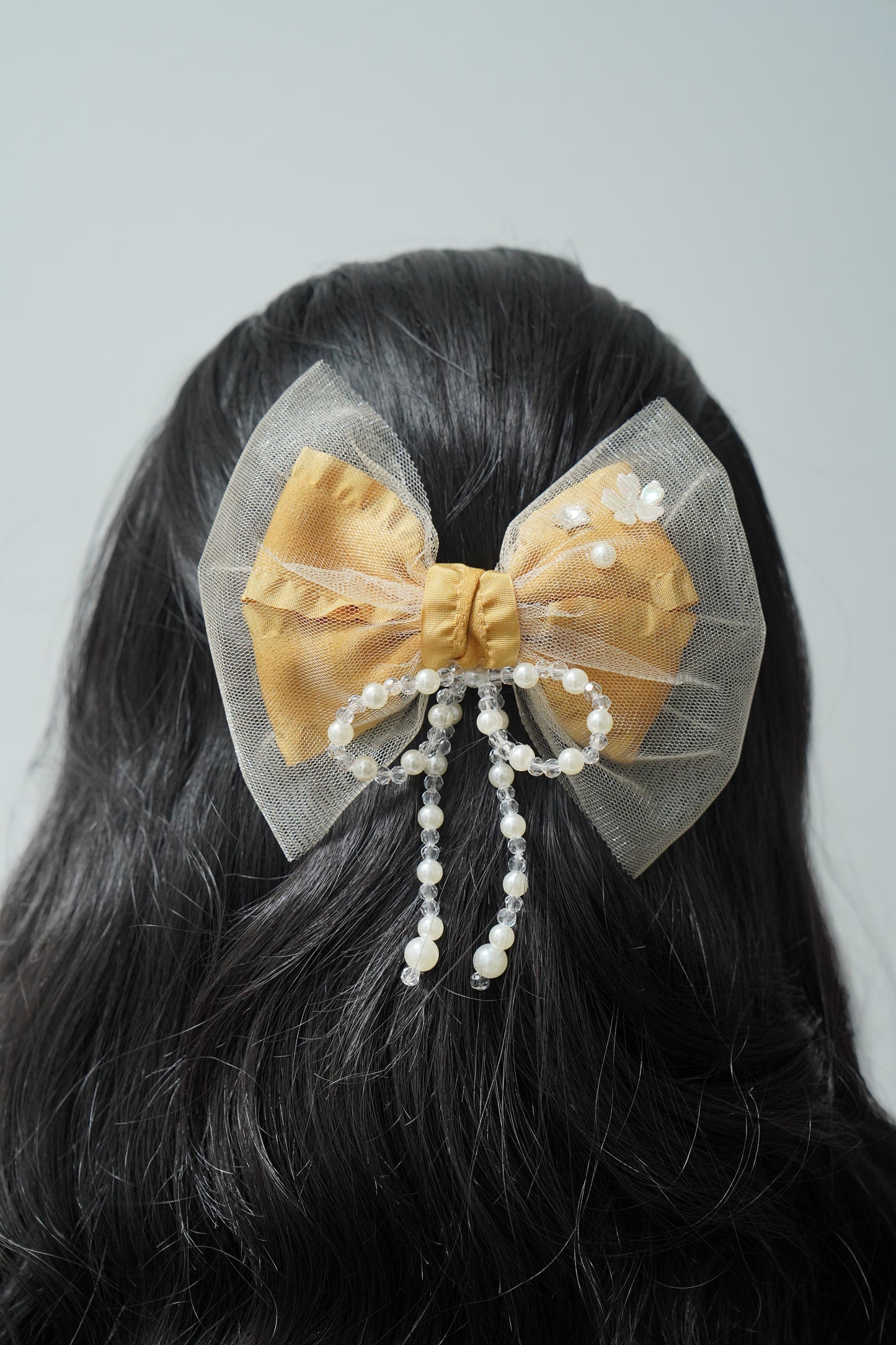 Tulle & Pearl Bow Hair Clip Elegant Girls & Women's Hair Accessory