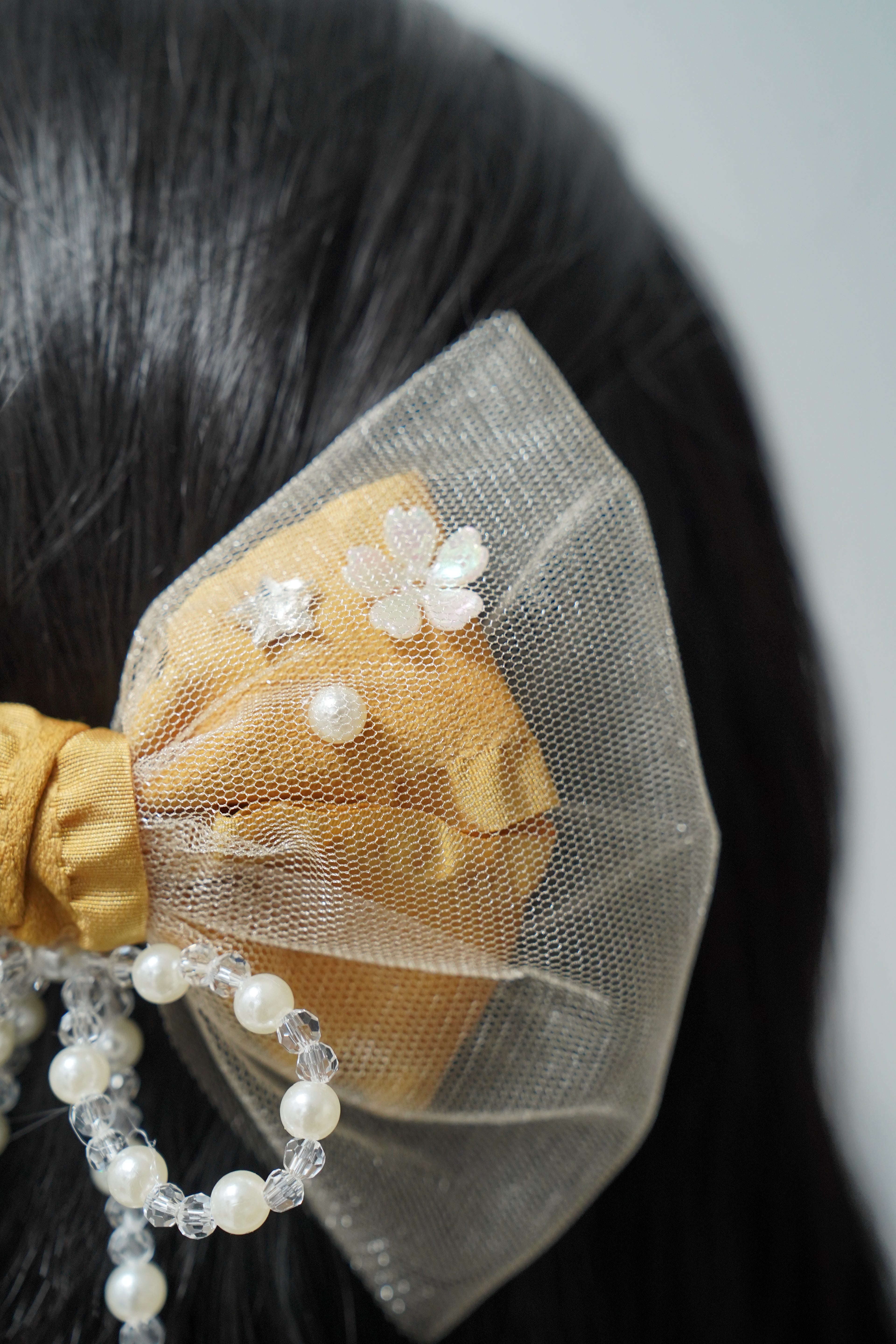 Tulle & Pearl Bow Hair Clip Elegant Girls & Women's Hair Accessory