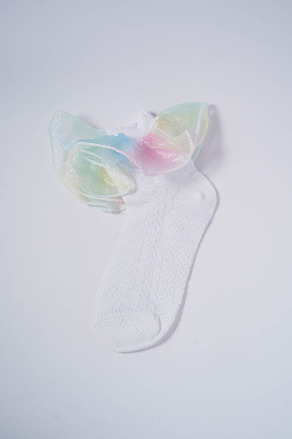 White Kids' Socks with Rainbow Candy Frill