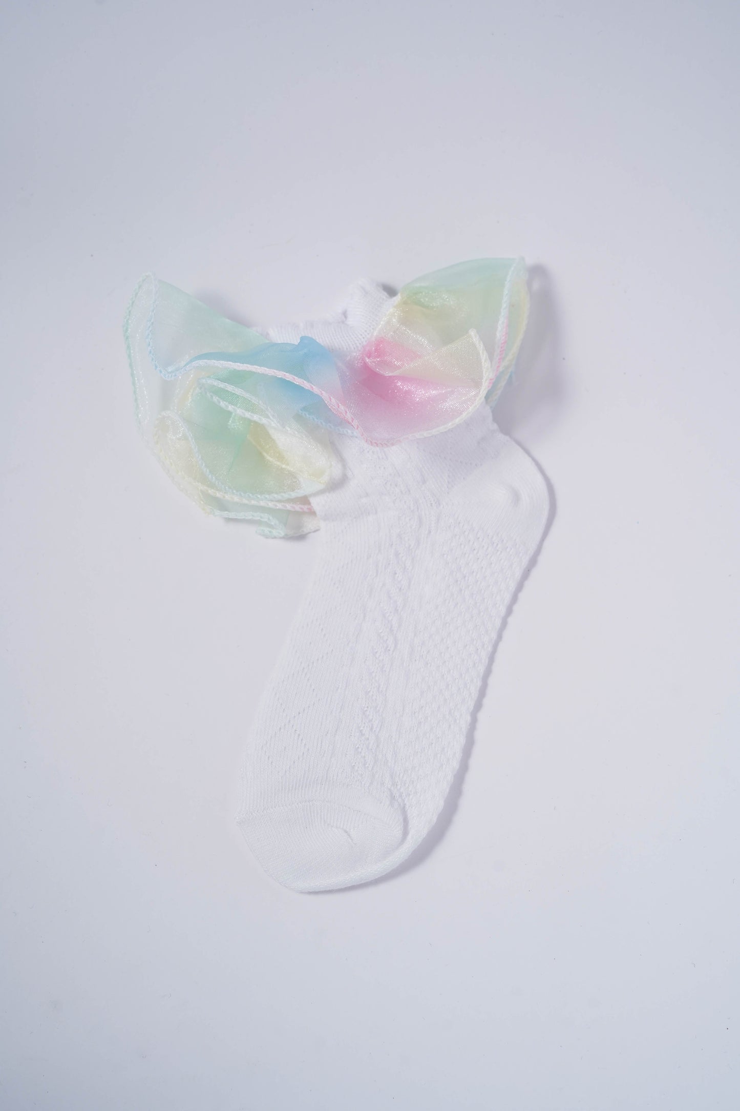 White Kids' Socks with Rainbow Candy Frill