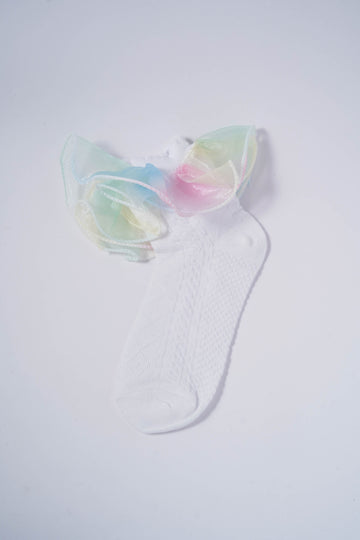 White Kids' Socks with Rainbow Candy Frill