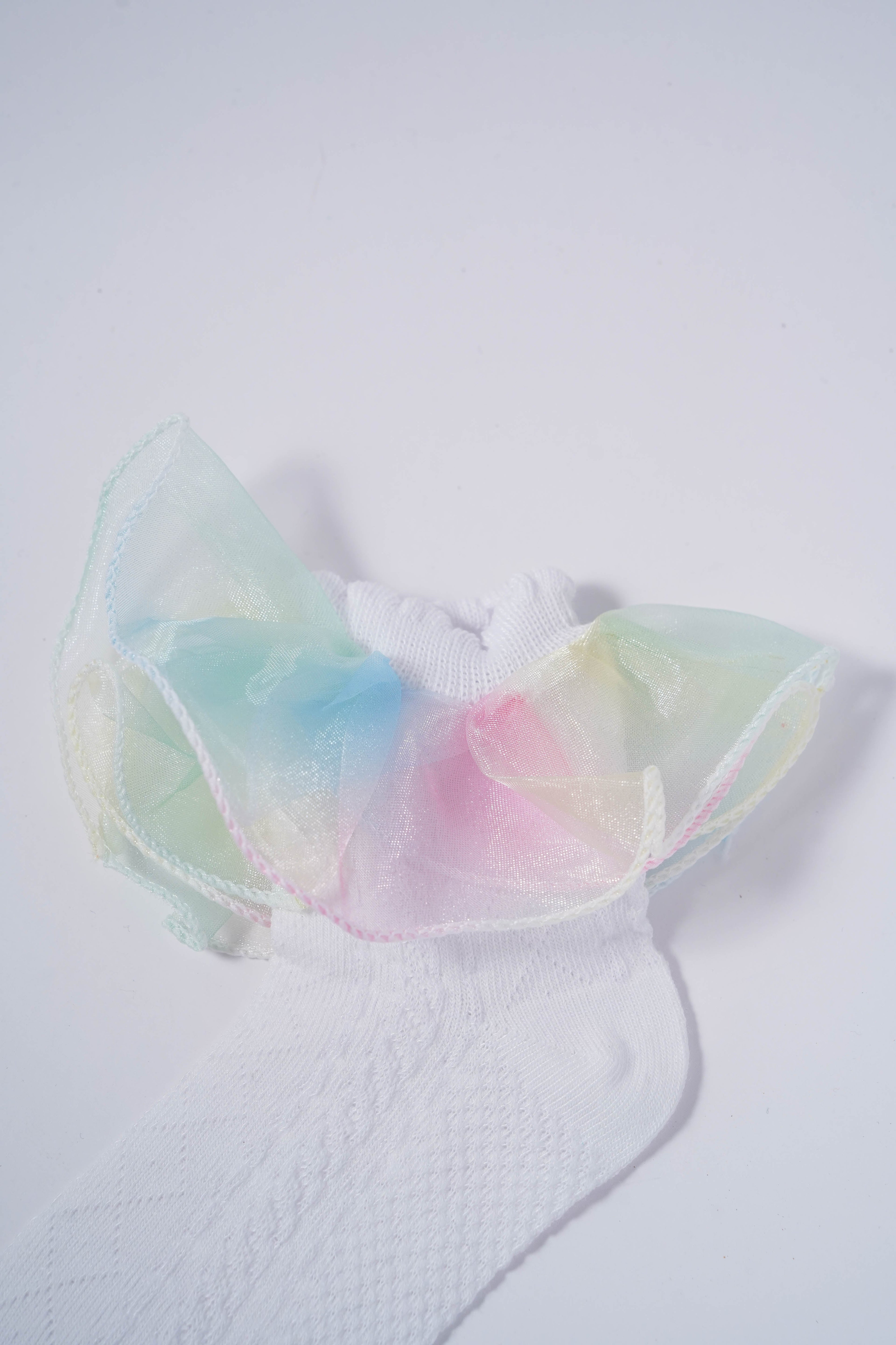 White Kids' Socks with Rainbow Candy Frill