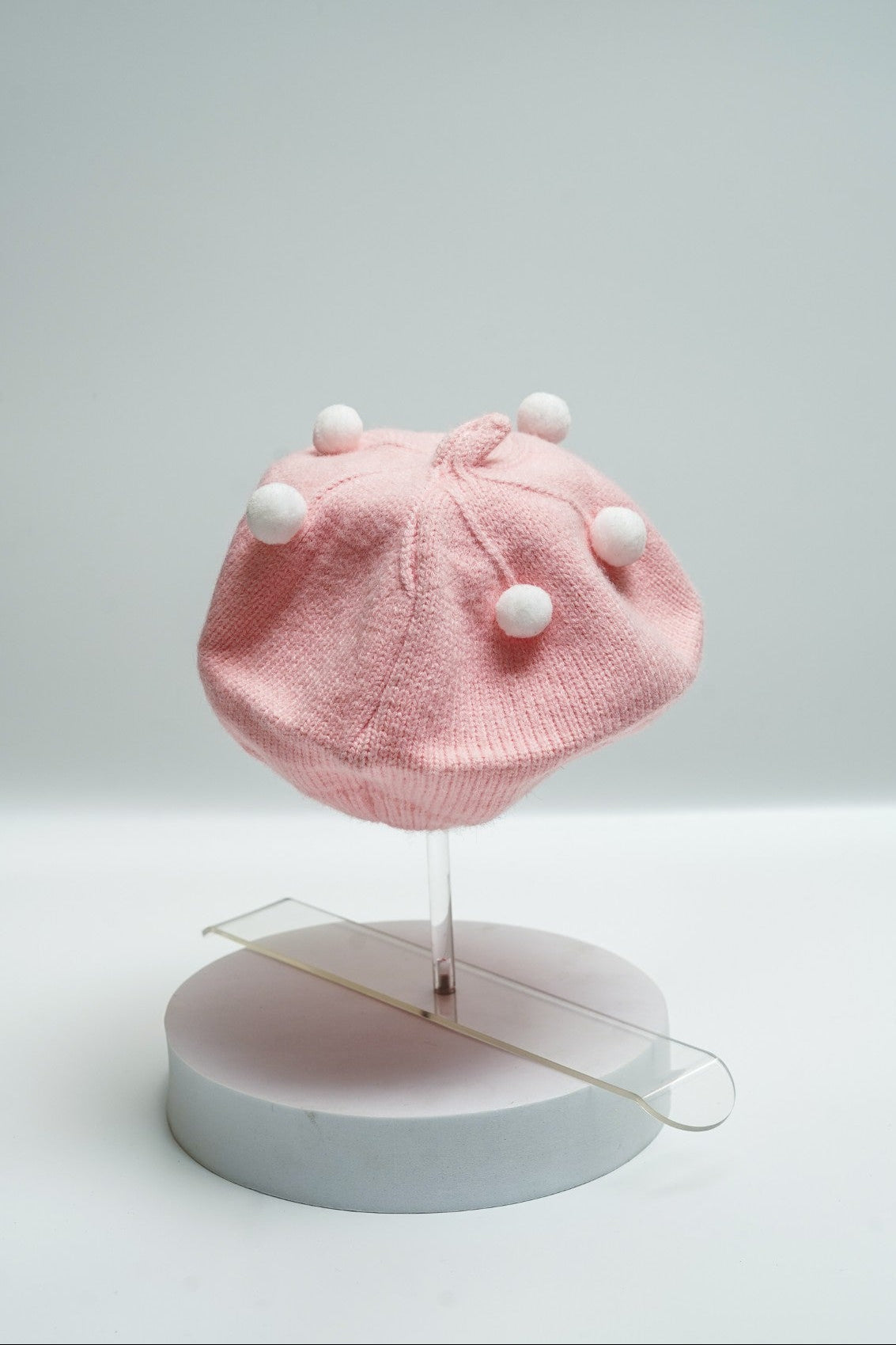 Knitted Winter Beret with Pom-Pom Detail