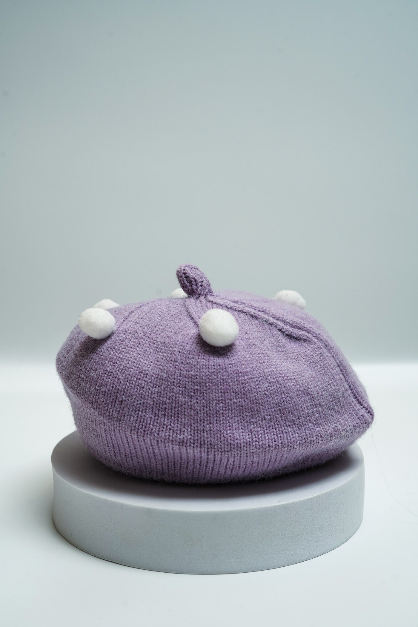 Knitted Winter Beret with Pom-Pom Detail
