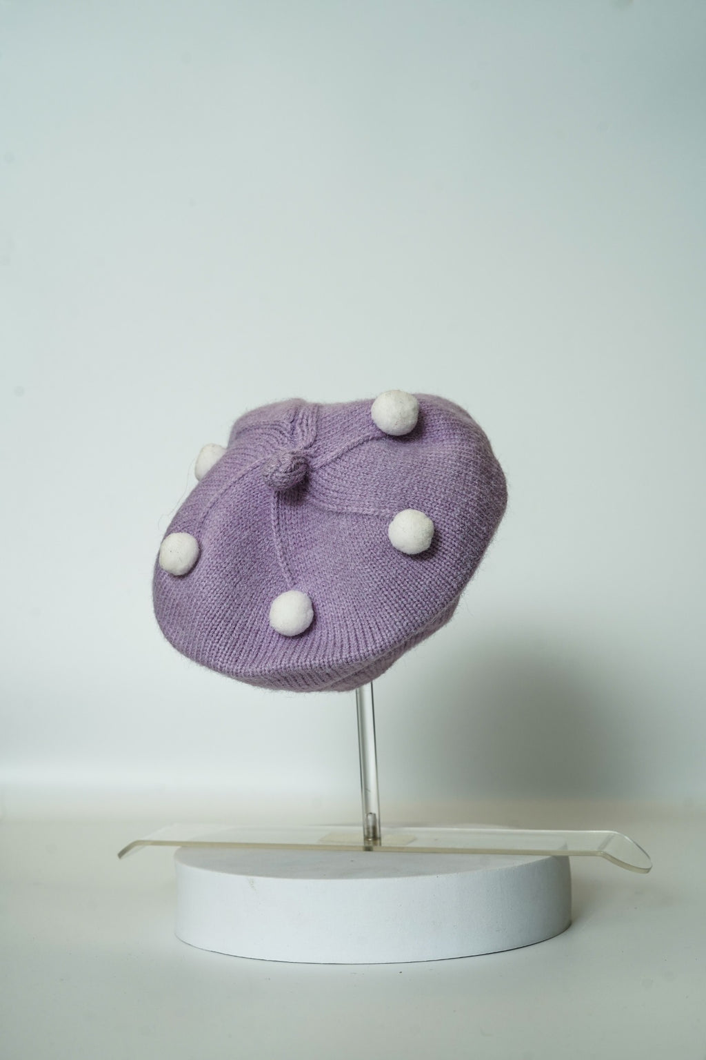 Knitted Winter Beret with Pom-Pom Detail