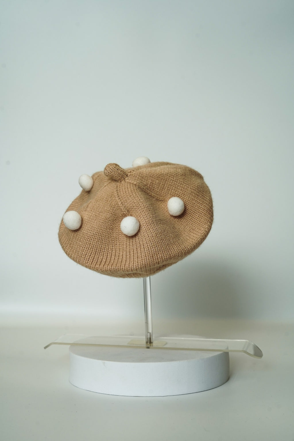 Knitted Winter Beret with Pom-Pom Detail