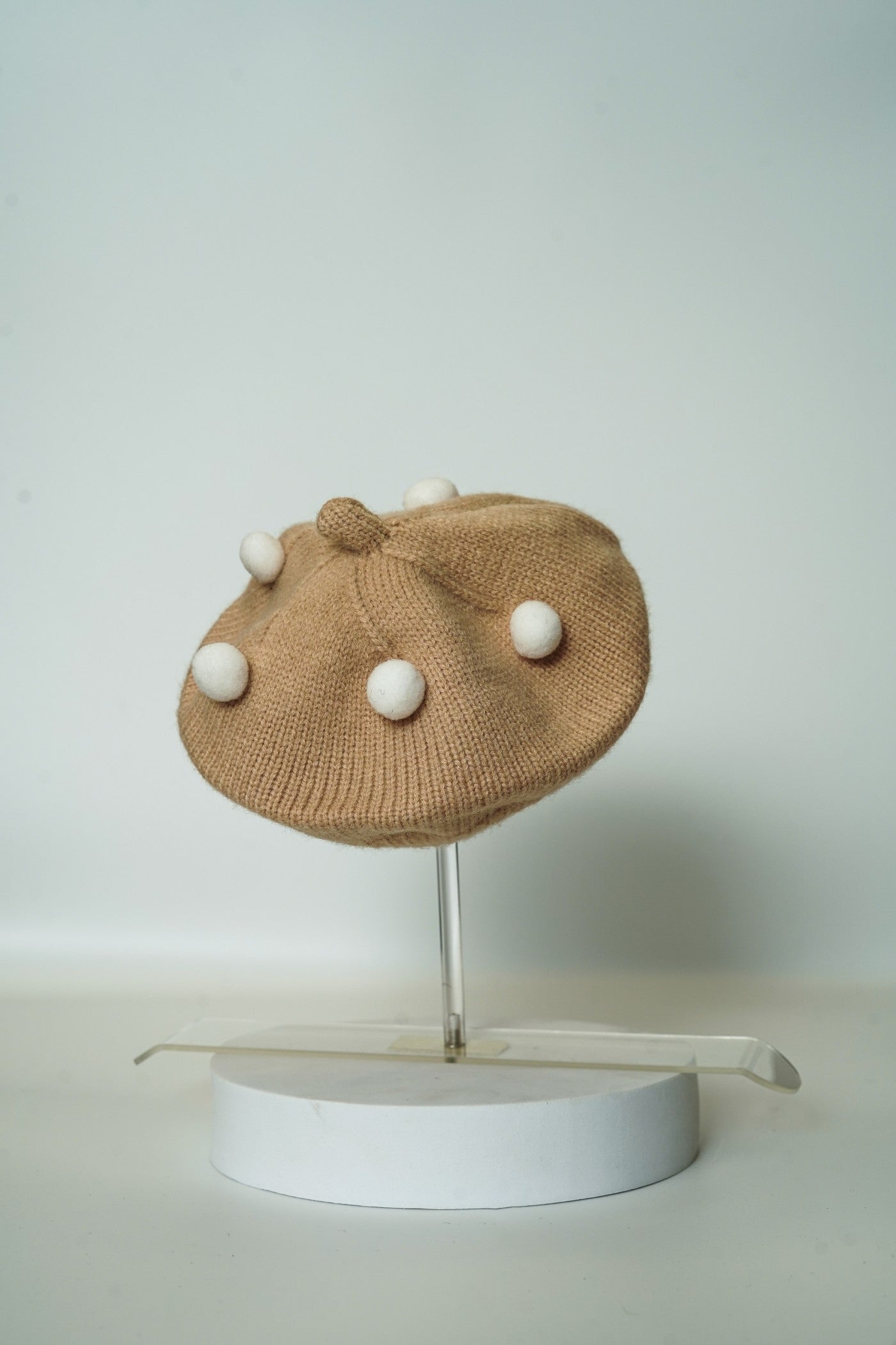 Knitted Winter Beret with Pom-Pom Detail