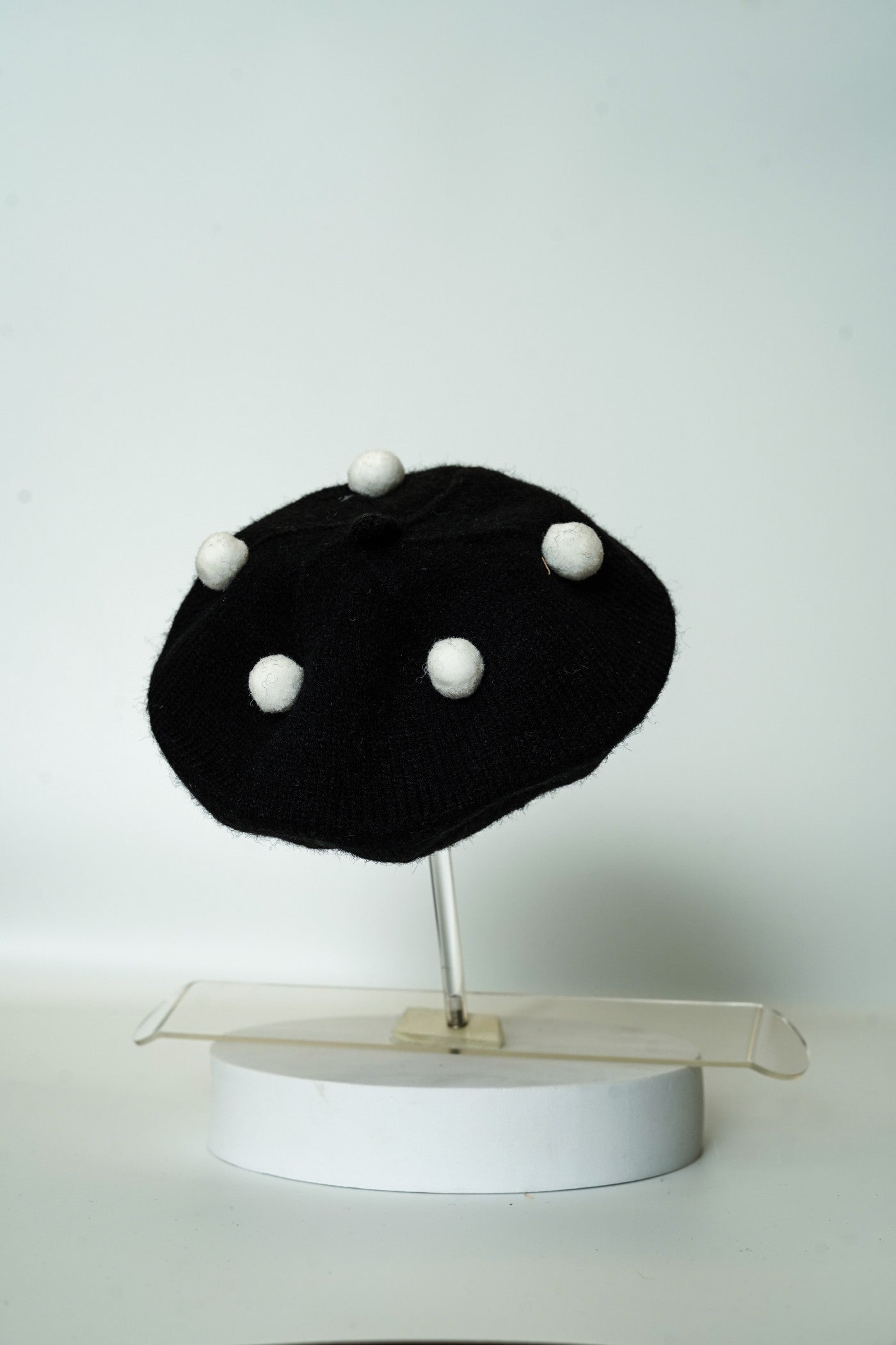 Knitted Winter Beret with Pom-Pom Detail