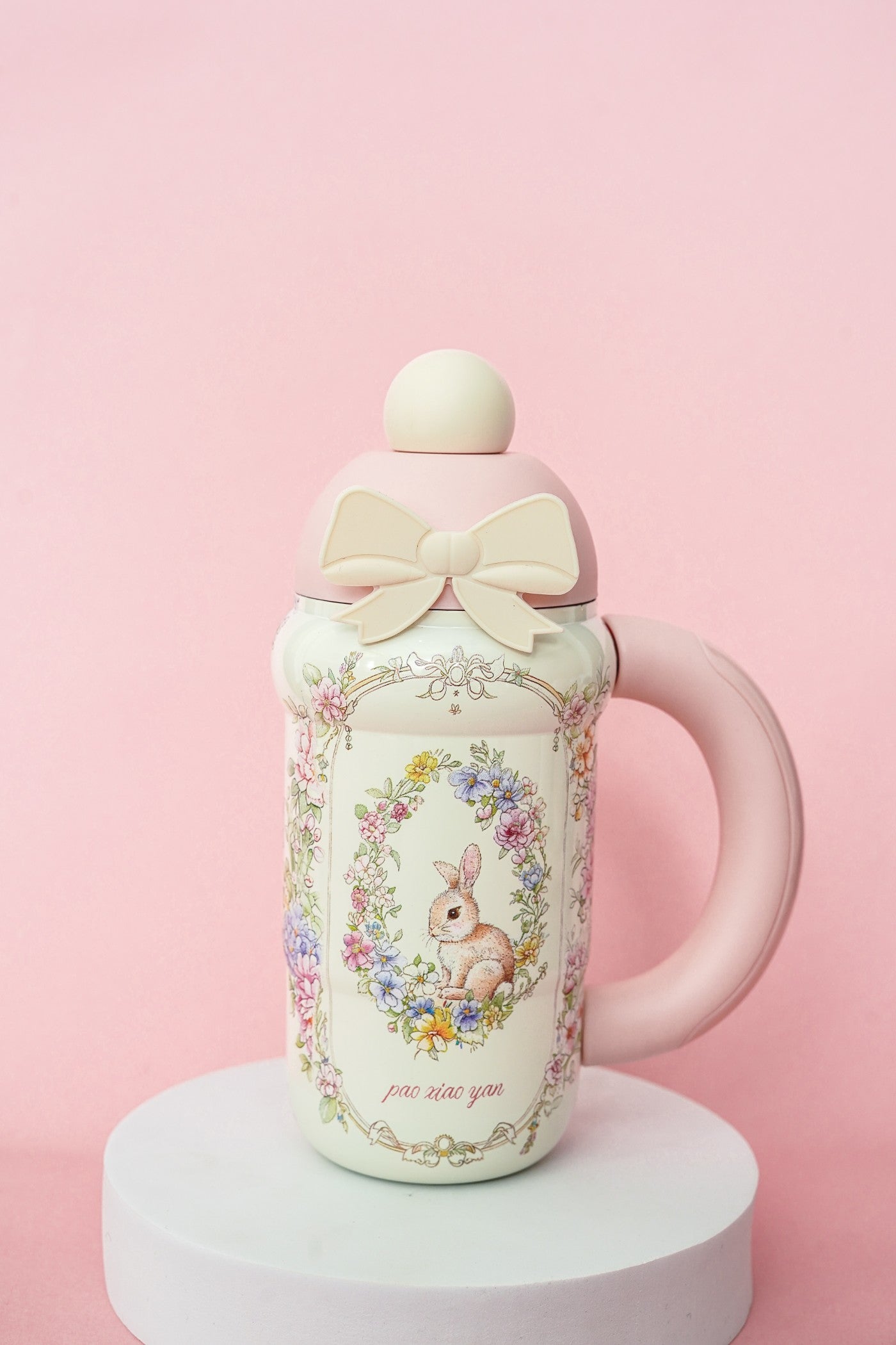 Floral Bunny Stainless Steel Insulated Mug with Handle