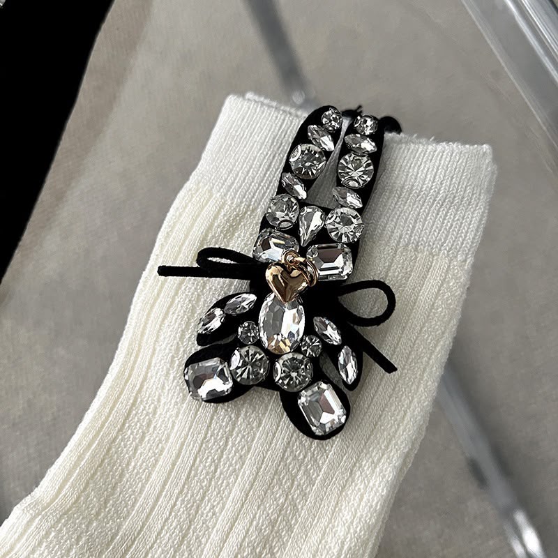 Crystal studded black fashion socks