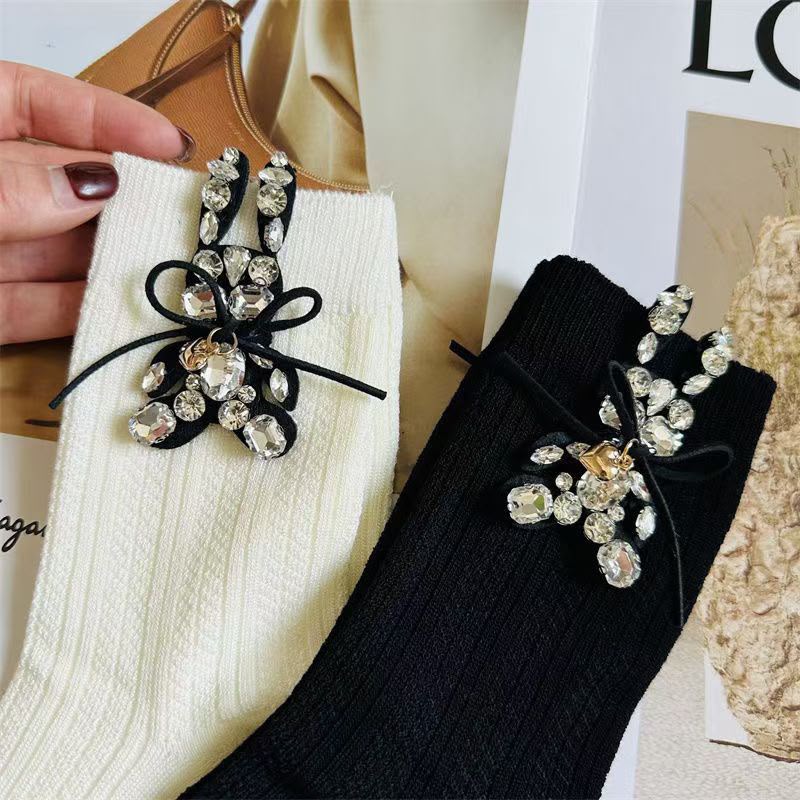Crystal studded black fashion socks