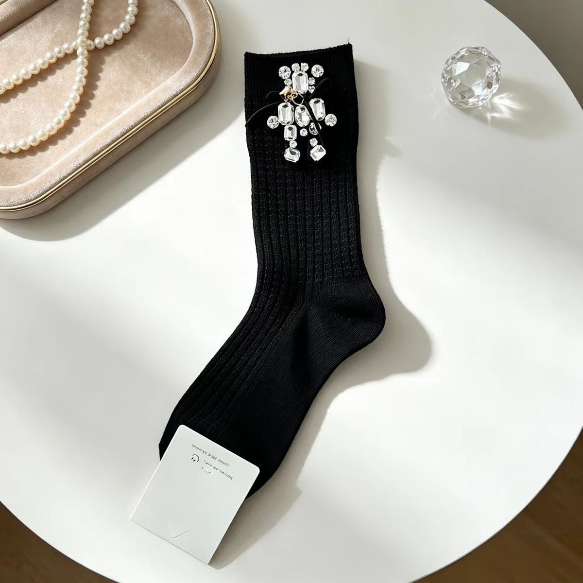 Petite & Posh Grey Ribbed Socks with Crystal teddy