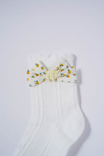 Kids Socks with Yellow Floral Bow & Pearl